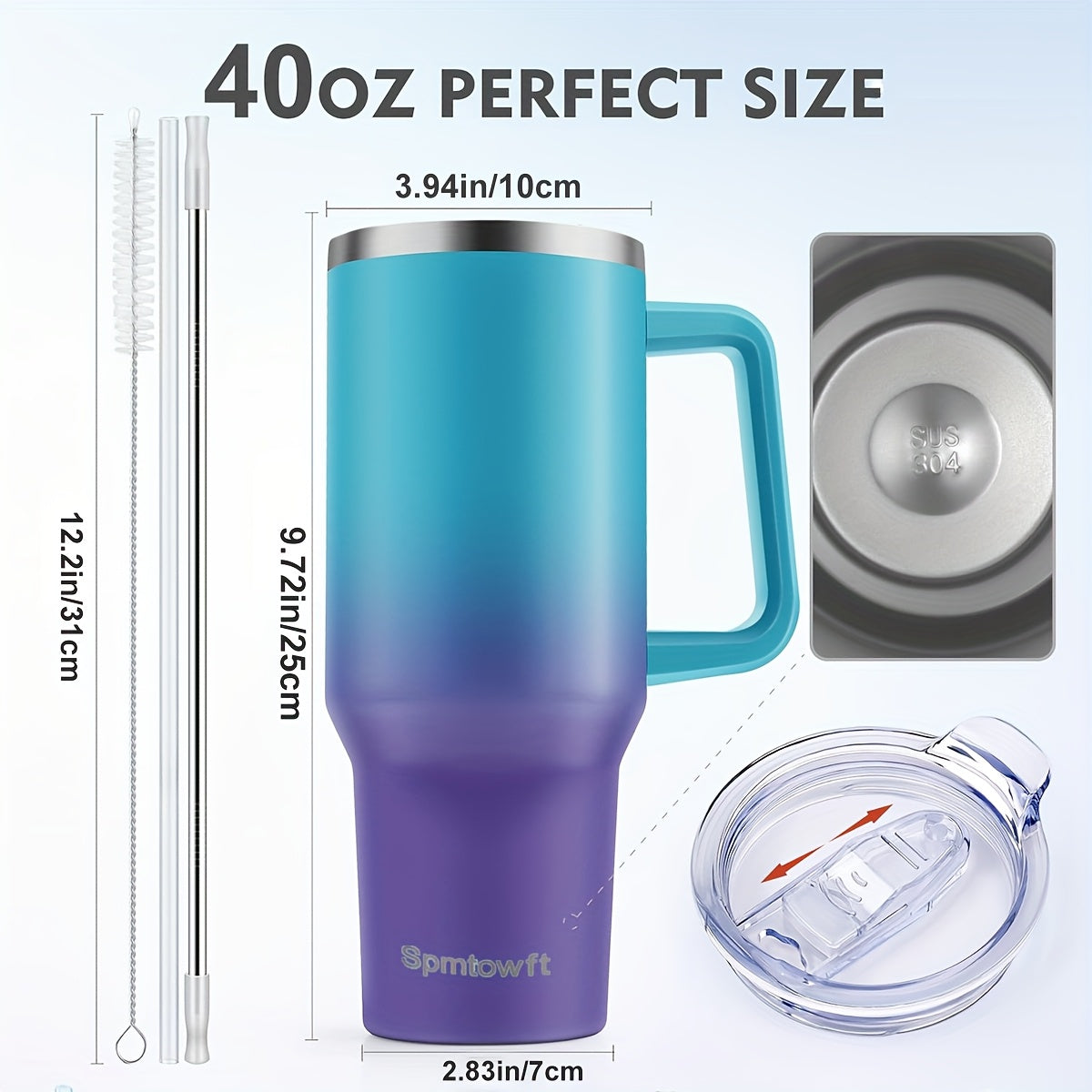 SPMTOWFT 40 Oz Tumbler with Handle, Insulated Water Bottle Carrier Bag with Lid And Straw, Reusable Stainless Steel Vacuum Insulated Cup, Leak Proof Thermal Travel Coffee Mug Cup for Cold And Hot, Phone Pocket, Office Drinkware, Gym Goers