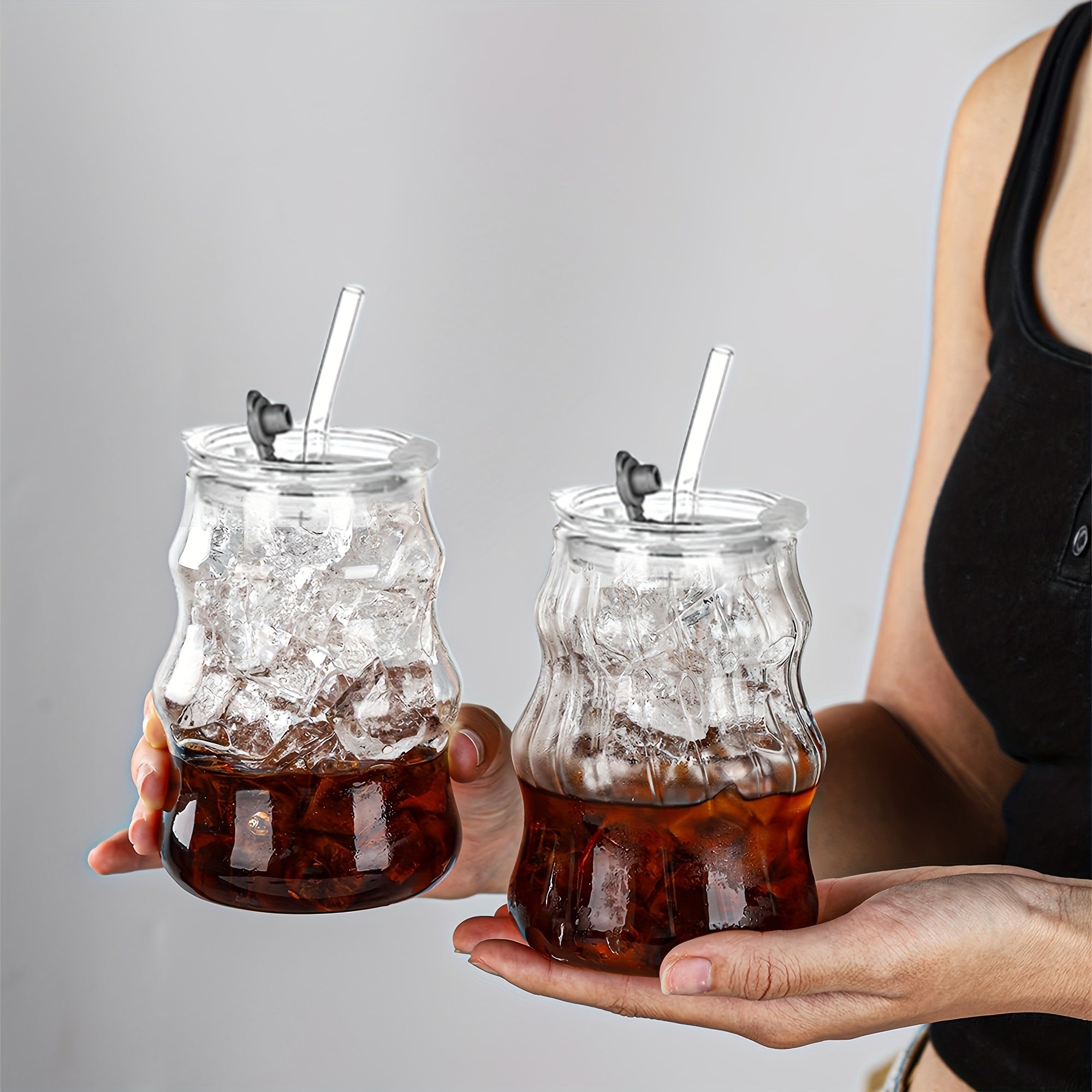 BPA-Free Glass Coffee Cups 4pcs\u002F6pcs BPA-Free Borosilicate Glass Coffee Cups with Straws | U-Shaped Insulated Tea Cups for Cold Drinks, Cloud Design, Hand Wash Only, Perfect for Labor Day & Thanksgiving Gifts