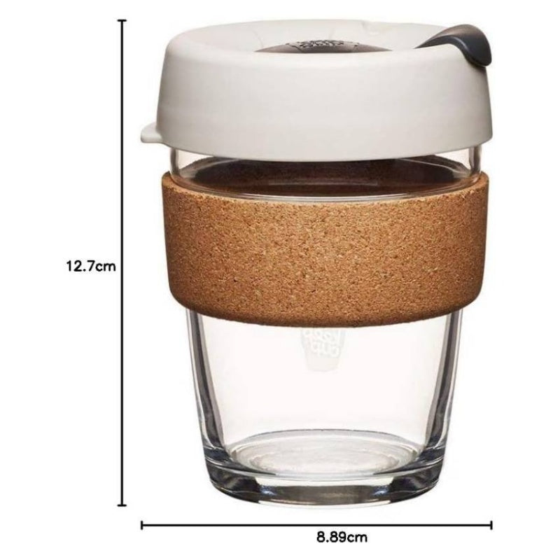 12oz Reusable Coffee Cup. Toughened Glass Cup Natural Cork Band. 12 - OunceMedium, - BFIL12, Home Beverage Container, Travel Mug, Modern Drinkware, Stylish Tumbler, Durable Glassware, Highquality Tumbler, Insulated Mug, Glass Tumbler