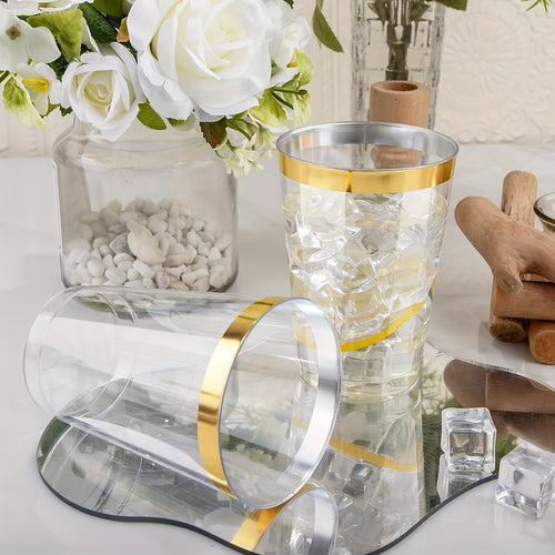 100\u002F200 Golden And Black Plastic Cups 10 Oz Elegant Golden Rimmed Plastic Cups, Noble And Steady Temperament Choice, Party Cups Fancy Disposable Wedding Cups, Suitable For Family Gatherings, Afternoon Tea, Parties