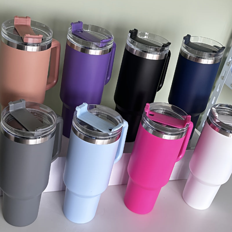 16pack USA Warehouse 40oz Powder Coated Travel Mug With Handle For Laser Engraving 40oz Color Powder Coated Tumblers With Handles 40oz Double-wall Insulated Water Bottle Suitable For Going Out To Carry Sports 40oz Powder Coated Travel Tumbler