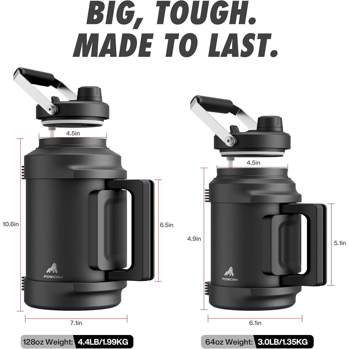 POWCAN 1 Gallon (128oz) Stainless Steel Insulated Water Bottle - 48H Hot\u002FCold Leakproof Insulated Bottle with Straw Lid & Dual Handle, Heavy-Duty 304 Grade Large Jug for Gym, Camping, Travel,, Work - -Roll Base, Wide Mouth Tumbler