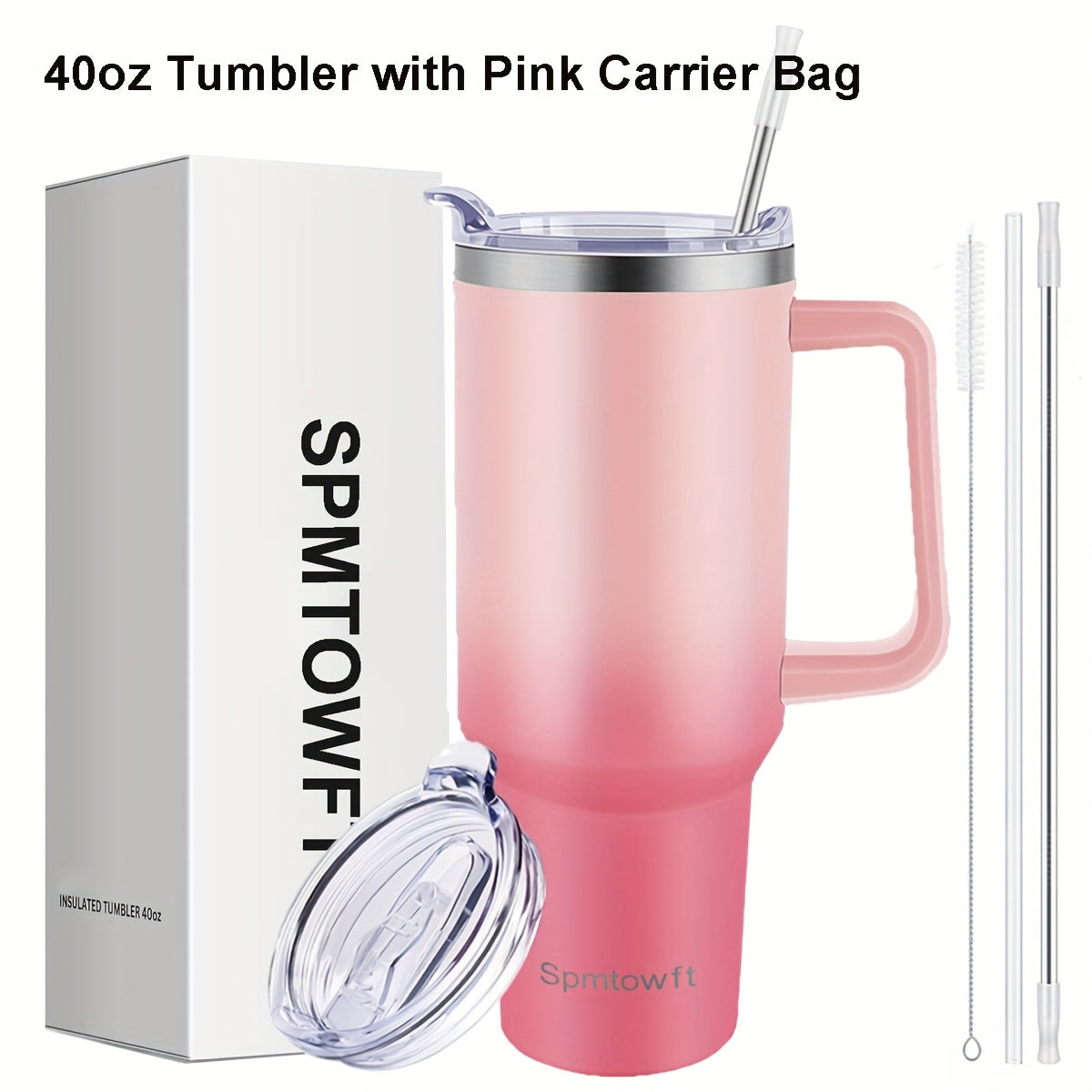 SPMTOWFT 40 Oz Tumbler with Handle, Insulated Water Bottle Carrier Bag with Lid And Straw, Reusable Stainless Steel Vacuum Insulated Cup, Leak Proof Thermal Travel Coffee Mug Cup for Cold And Hot, Phone Pocket, Office Drinkware, Gym Goers