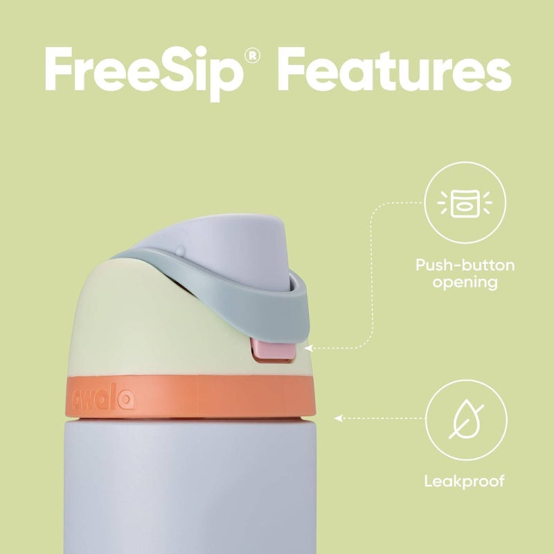 FreeSip 24oz Insulated Stainless Steel Water Bottle with Straw - Double-Wall Vacuum Insulated Insulated Bottle, BPA-Free, Leakproof & Dishwasher Safe, Ergonomic Grip & Straw Lid for Gym, Travel, School, Outdoor - Green with Orange Accent