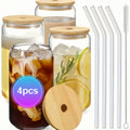 Durable Mason Jar Cups 4\u002F6\u002F8\u002F12\u002F16pcs Durable Mason Jar Glass Cups with Bamboo Lids & Reusable Straws - 18.7oz\u002F550ml Iced Coffee Tumblers for Home, Family Gatherings, and Travel