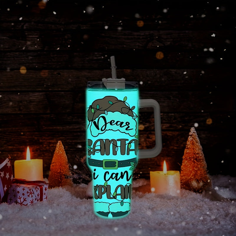 12pcs, 40oz Sublimation Tumbler Glow In The Dark Bottle with Handle and Straw Lid, Stainless Steel Vacuum Insulated Mug, Portable Large Capacity Cup, for Outdoor Sports, Travel & Camping, Gift