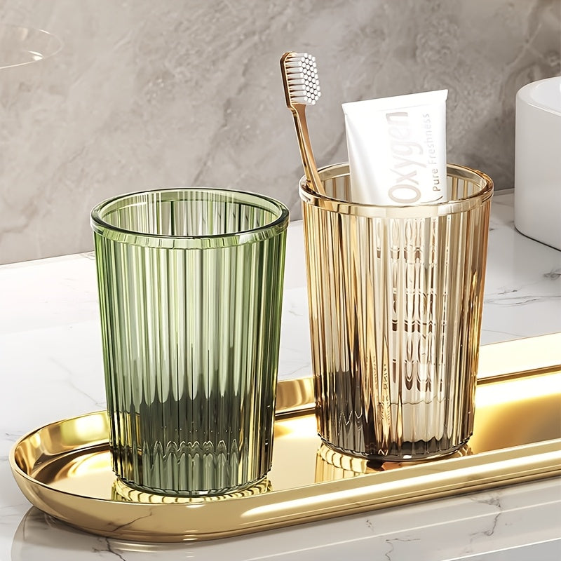 Single, Multiple, Casual Choice Transparent Striped Mouthwash Cup, Bathroom Water Cup, Light Luxury Mouthwash Cup, Suitable for Home, Couples, Student Dormitory Use
