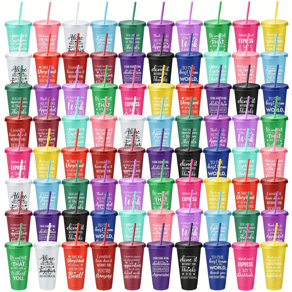 80pcs Employee Appreciation Tumblers Bulk Thank You Cup Graduation Gift 24oz Inspirational Plastic Tumblers with Lids And Straws for Teacher Nurse Team Staff Coworker Volunteer, Halloween Thanksgiving Christmas Party Cups