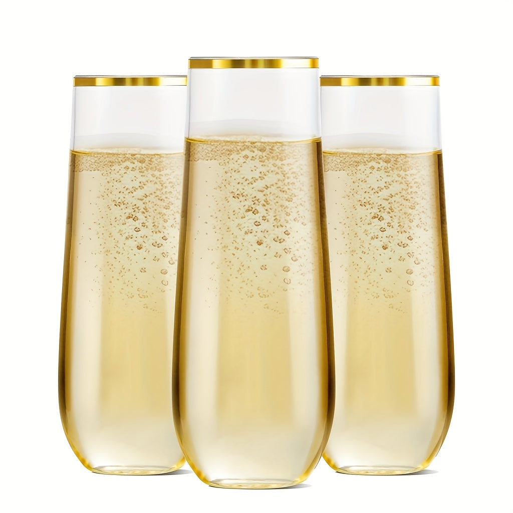 36\u002F48\u002F100pcs Stemless Plastic Champagne Flutes, 9oz Golden Rim Plastic Champagne Glasses, Clear Plastic Toasting Glasses, Unbreakable, Shatterproof Roostertail Cups for Party\u002Fwedding, Hand Washable And Reusable