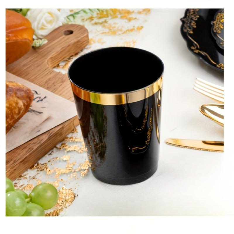 100\u002F200 Golden And Black Plastic Cups 10 Oz Elegant Golden Rimmed Plastic Cups, Noble And Steady Temperament Choice, Party Cups Fancy Disposable Wedding Cups, Suitable For Family Gatherings, Afternoon Tea, Parties