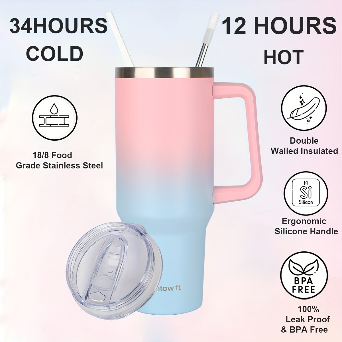 SPMTOWFT 40 Oz Tumbler with Handle, Insulated Water Bottle Carrier Bag with Lid And Straw, Reusable Stainless Steel Vacuum Insulated Cup, Leak Proof Thermal Travel Coffee Mug Cup for Cold And Hot, Phone Pocket, Office Drinkware, Gym Goers