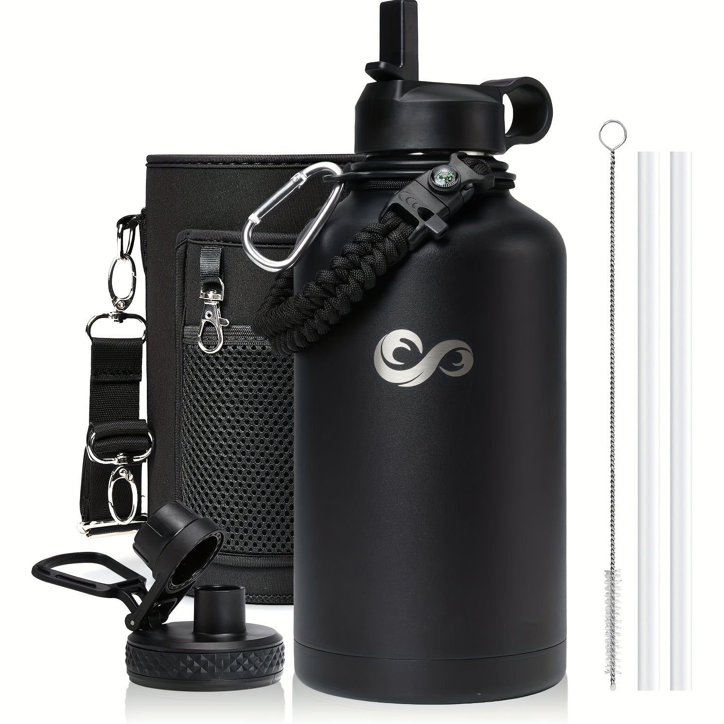Insulated Water Bottle Insulated Gallon Water Bottle With Straw & Paracord Handle | 128oz, Keeps Cold 48 Hrs, For Sports Gym Outdoor, Christmas Gift