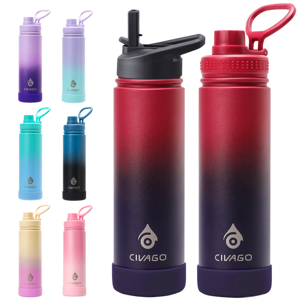 22oz Insulated Water Bottle with Straw Lids (Straw And Spout Lid), Wide Mouth Stainless Steel Tumbler Cup with Handle, Sweat-Free Leak Proof Vacuum Cup Flask, for Sports Hiking Travel Coffee Mug, Durable Metal Canteen BPA Free, 1pc