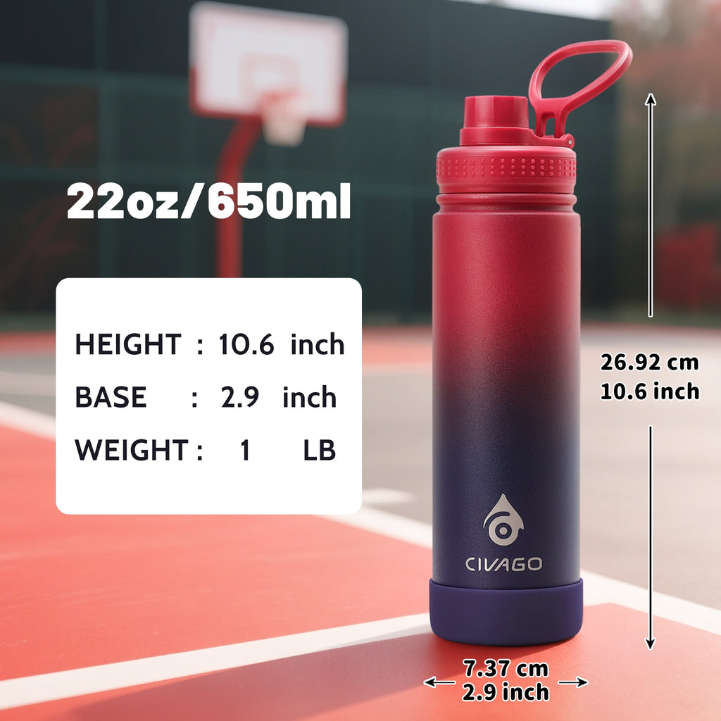 22oz Insulated Water Bottle with Straw Lids (Straw And Spout Lid), Wide Mouth Stainless Steel Tumbler Cup with Handle, Sweat-Free Leak Proof Vacuum Cup Flask, for Sports Hiking Travel Coffee Mug, Durable Metal Canteen BPA Free, 1pc