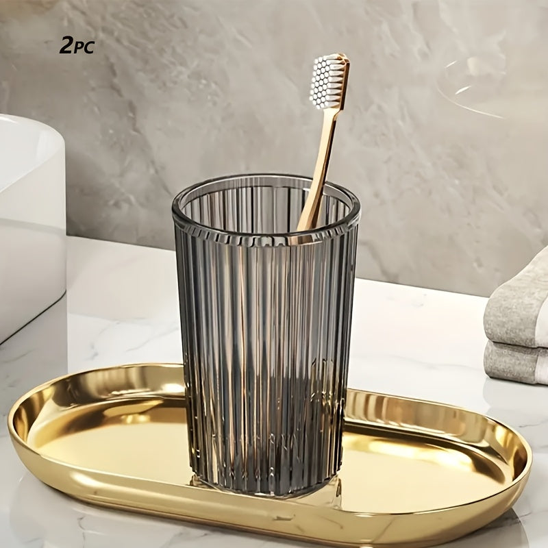 Single, Multiple, Casual Choice Transparent Striped Mouthwash Cup, Bathroom Water Cup, Light Luxury Mouthwash Cup, Suitable for Home, Couples, Student Dormitory Use