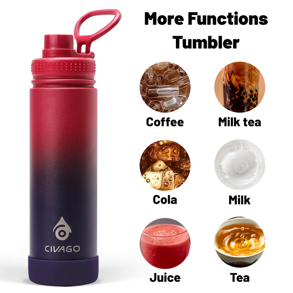 22oz Insulated Water Bottle with Straw Lids (Straw And Spout Lid), Wide Mouth Stainless Steel Tumbler Cup with Handle, Sweat-Free Leak Proof Vacuum Cup Flask, for Sports Hiking Travel Coffee Mug, Durable Metal Canteen BPA Free, 1pc