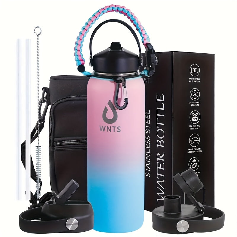 40oz\u002F64oz Insulated Stainless Steel Water Bottle - Double Vacuum Insulated to Maintain Water Temperature - Includes 2 LIDS, Straws And Brushes, Tote Bag And Carrying Ring. Suitable for Outdoor, Office. The Perfect Gift for Holidays And Birthdays