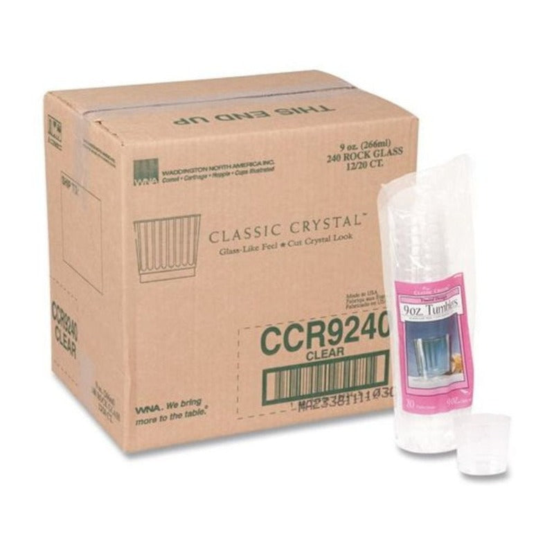 Drinking setClassic Crystal Plastic Tumblers 9oz Clear Fluted Rocks Squat 20 Pack 12 Packs CartonDrinking set