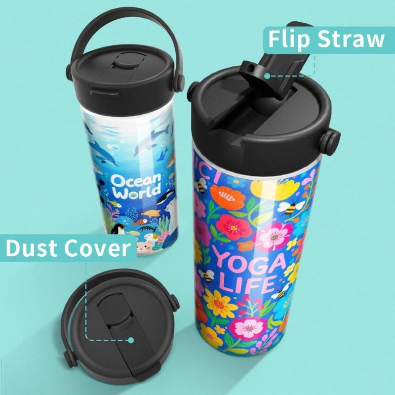 4 Pack Sublimation Bottle Blanks 30 OZ 900 ML Sports Wide Mouth Vacuum Insulated Straight Tumblers with Flip Straw and Portalbe Handle