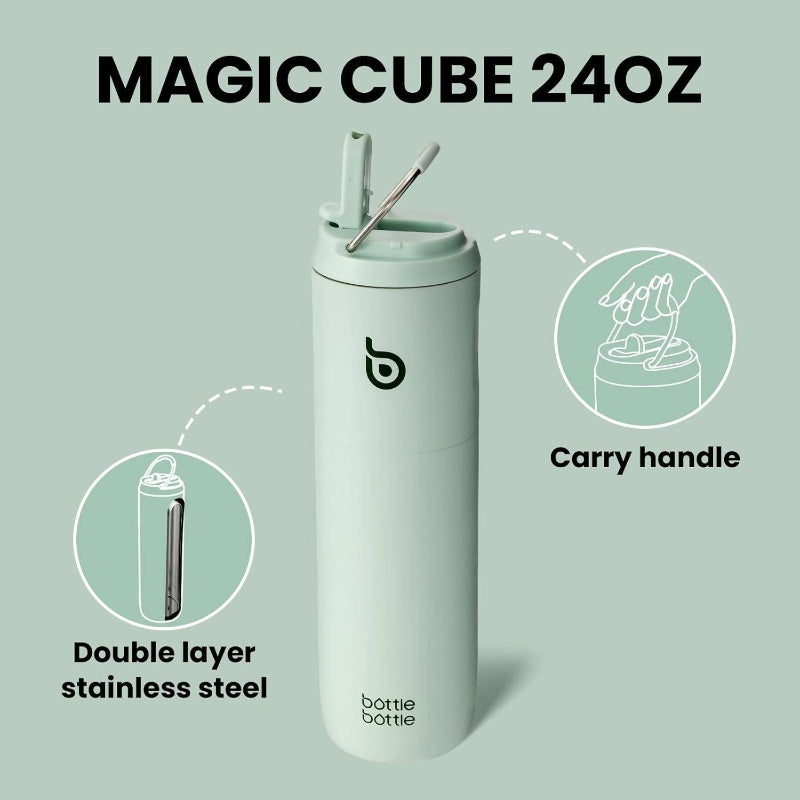 24oz Insulated Stainless Steel Water with Straw Lid & Handle - Double-Wall Vacuum, Leakproof for Hot\u002FCold Drinks, 24H Thermal Retention, Pastel Green\u002FMint, White, Pink, Blue - Gym, Travel,,