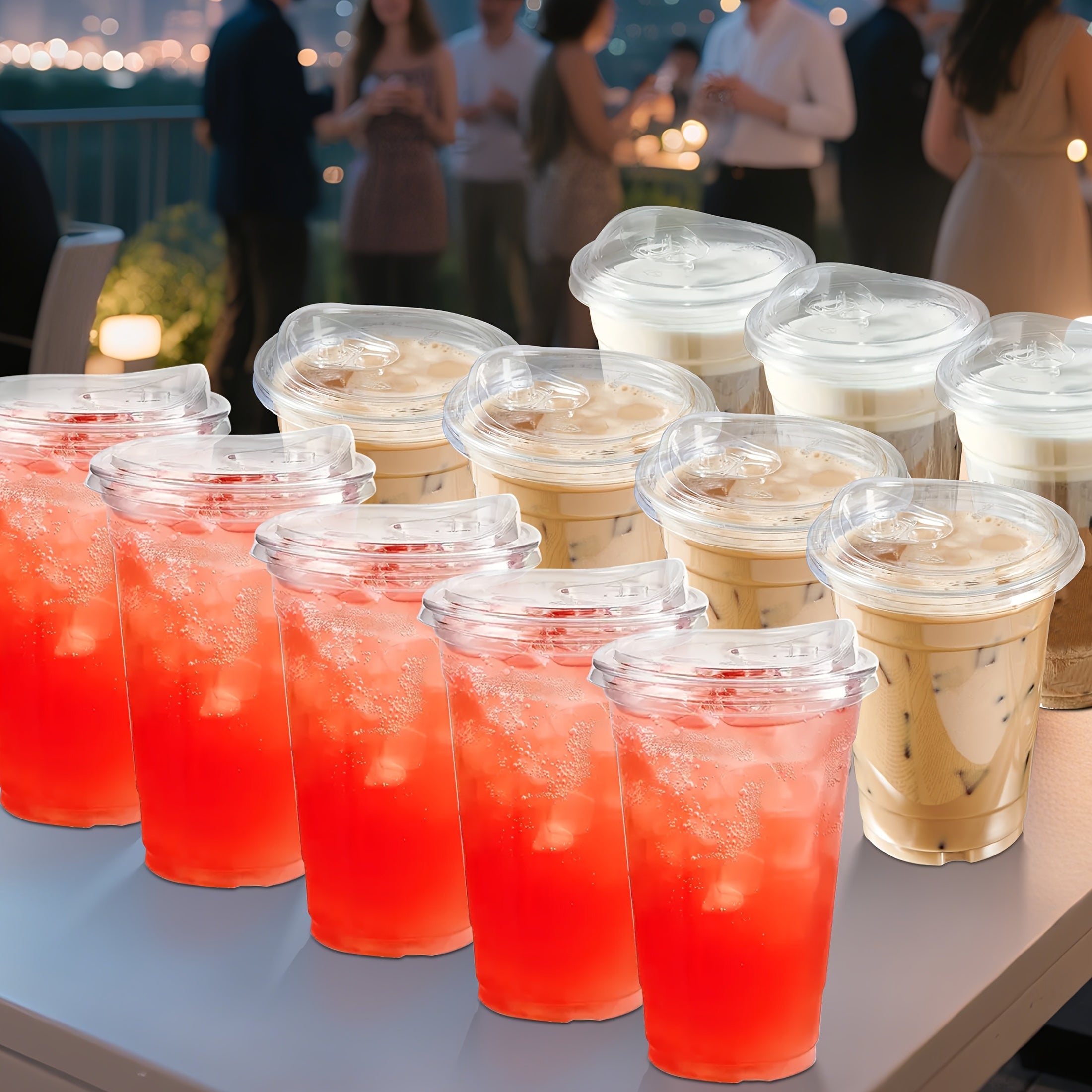 100 Pack- 16oz Plastic Cups with Lids And Straws, Disposable Clear Plastic Cups with Lids for Iced Coffee, Smoothie, Milkshake And Cold Drinks,Suitable for Halloween and Christmas
