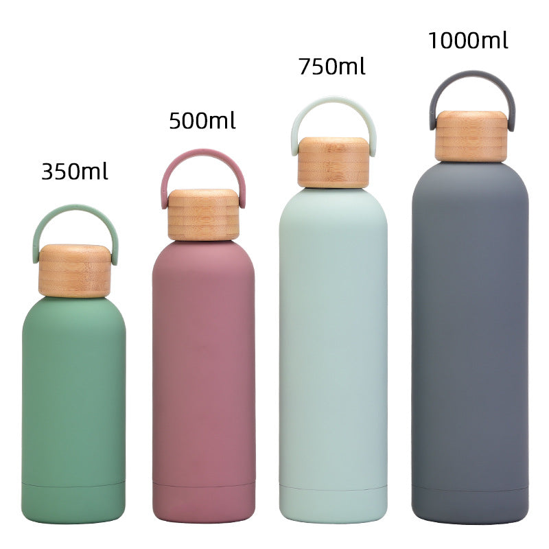 Stainless Steel Insulated Insulated Bottle Cup with Bamboo Lid & Handle - Leakproof Portable Water Bottle, Multi-Color Options (Pink, Green, Grey, Orange, Purple, Red, Brown) | 304 Stainless Steel, Microwave Safe, Logo Printing for Outdoor, Gym