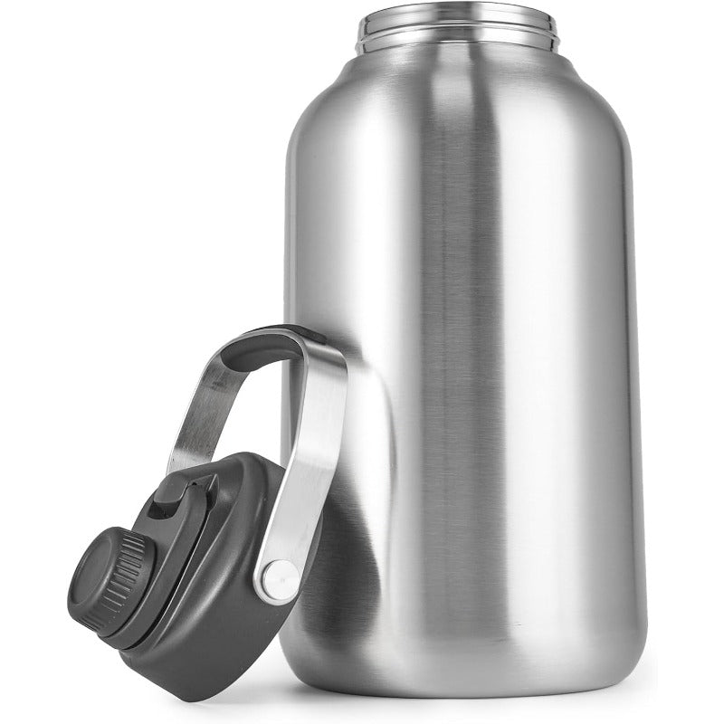 One Gallon Water Bottle 128oz Stainless Steel Insulated Water Bottle For Hot Cold Drinks BPAFree Wide Mouth LeakProof Big Water Jug With Handle For Sports Travel Hinking Camping Silver