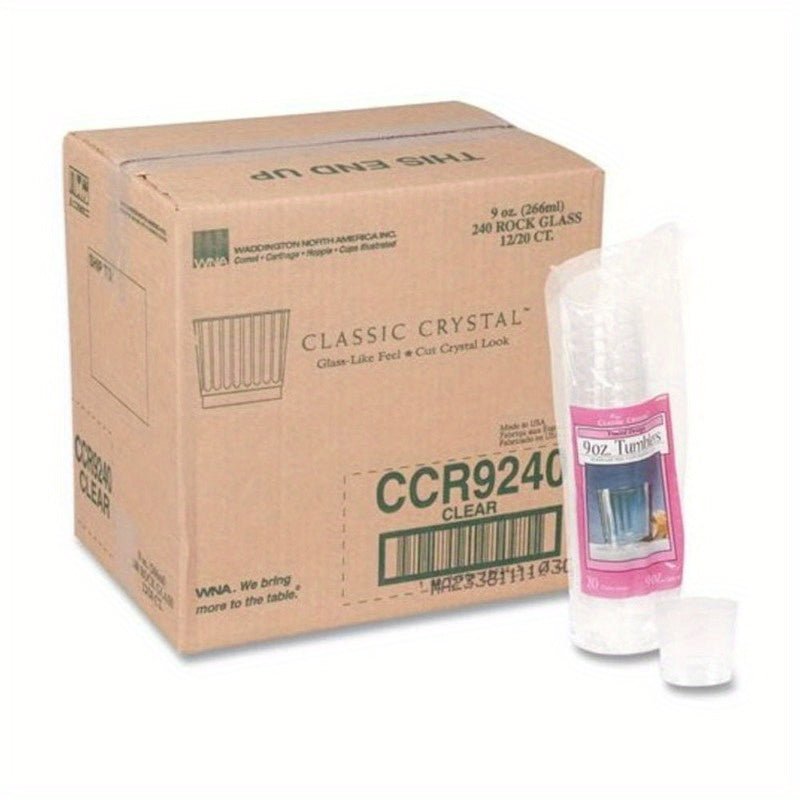 Drinking setClassic Crystal Plastic Tumblers 9oz Clear Fluted Rocks Squat 20 Pack 12 Packs CartonDrinking set