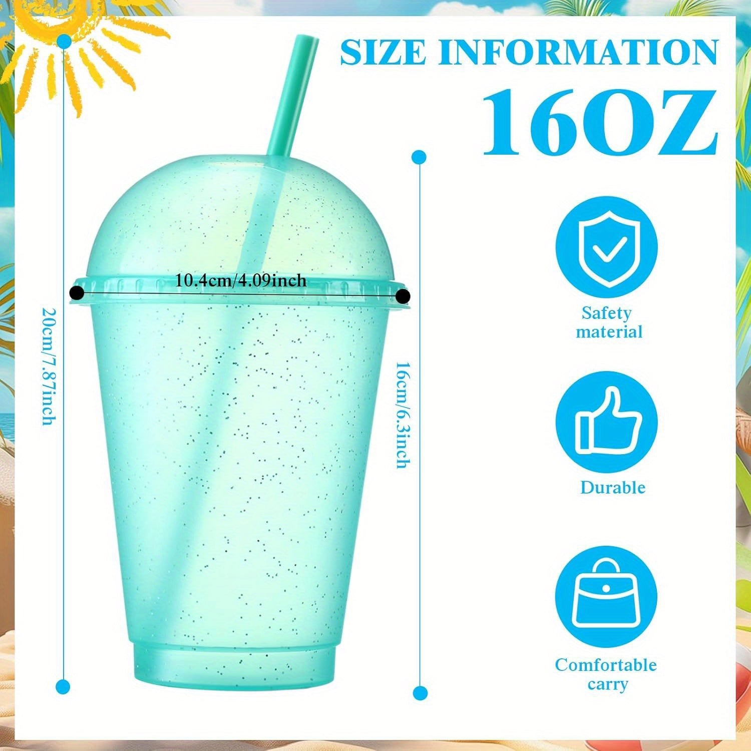 Hsei 24 Pack Glitter Plastic Cups with Dome Lids Straws 16 oz Reusable Tumbler Bulk Iced Coffee Colorful Clear Cold Water Bottle Travel Mug Cup for Birthday Bachelor Party Supplies (Classic Color)