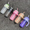 5pcs 30.4oz mixed color plastic water cup, double mouth large capacity portable drink cup, handle car cup, outdoor travel sports water bottle with straw, holiday gift