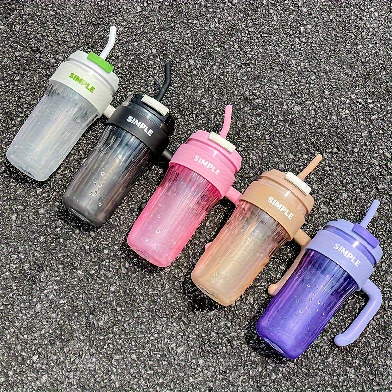 5pcs 30.4oz mixed color plastic water cup, double mouth large capacity portable drink cup, handle car cup, outdoor travel sports water bottle with straw, holiday gift