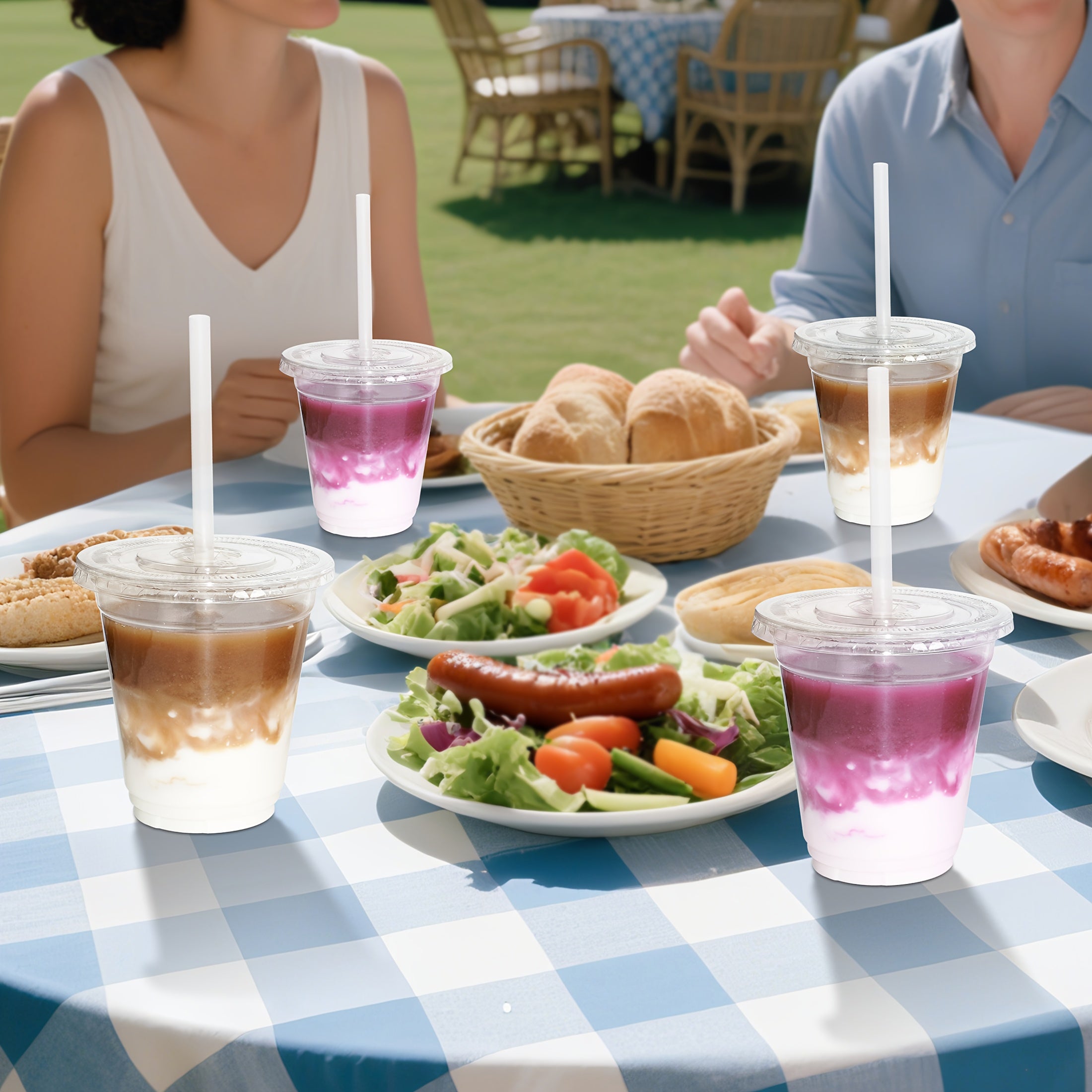 50 Sets 12oz-16oz-20oz-24oz Disposable Plastic Cups with Lids & Straws - Coffee Cold Drink Cups for Holiday Party, Halloween party, Christmas gatheringTravel, Home & Office Use, Disposable Cup, Cups Disposable