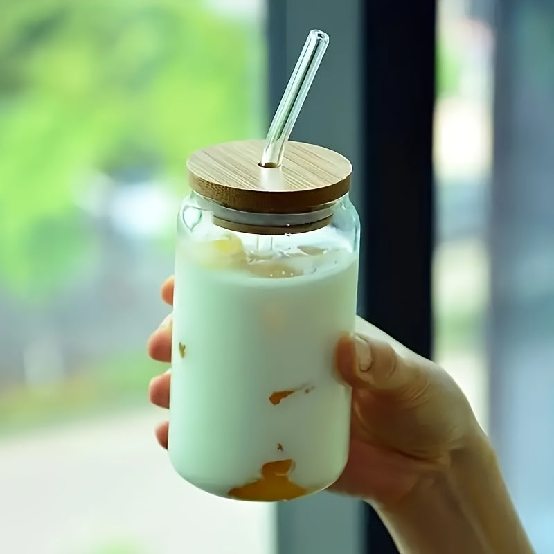 4\u002F6pcs, Glass Cup, 18.7oz\u002F550ml Glass Cup with Lid and Straw, Mason Jar Water Cup, Iced Coffee Cup, Glass Cup with Bamboo Lid,