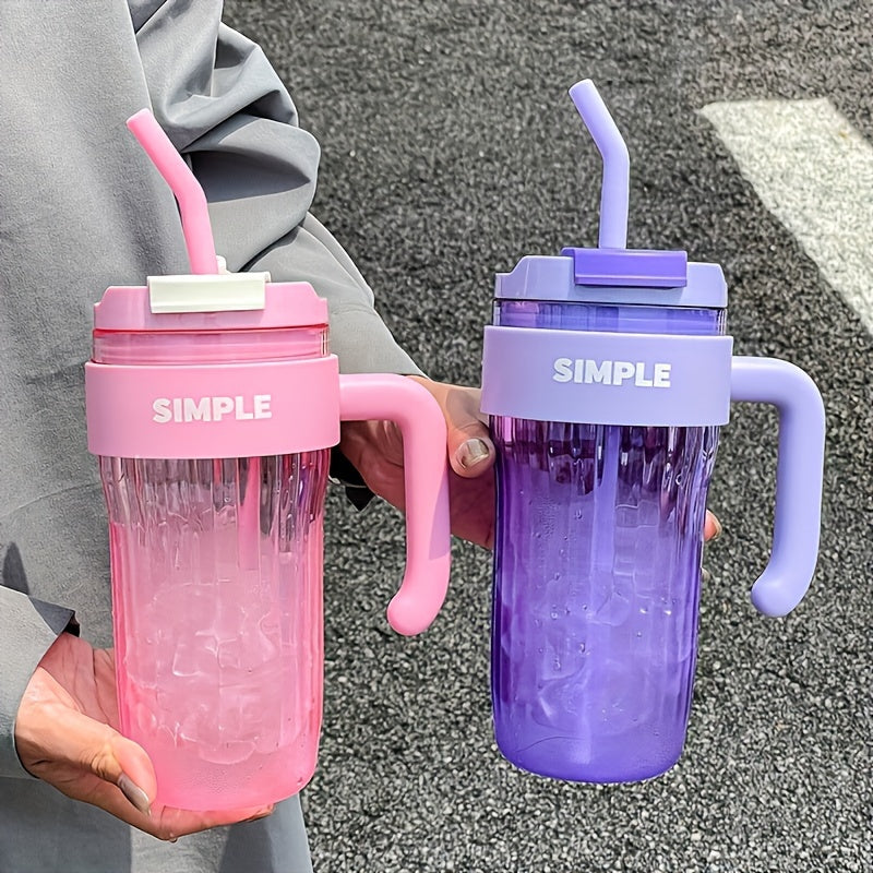 5pcs 30.4oz mixed color plastic water cup, double mouth large capacity portable drink cup, handle car cup, outdoor travel sports water bottle with straw, holiday gift