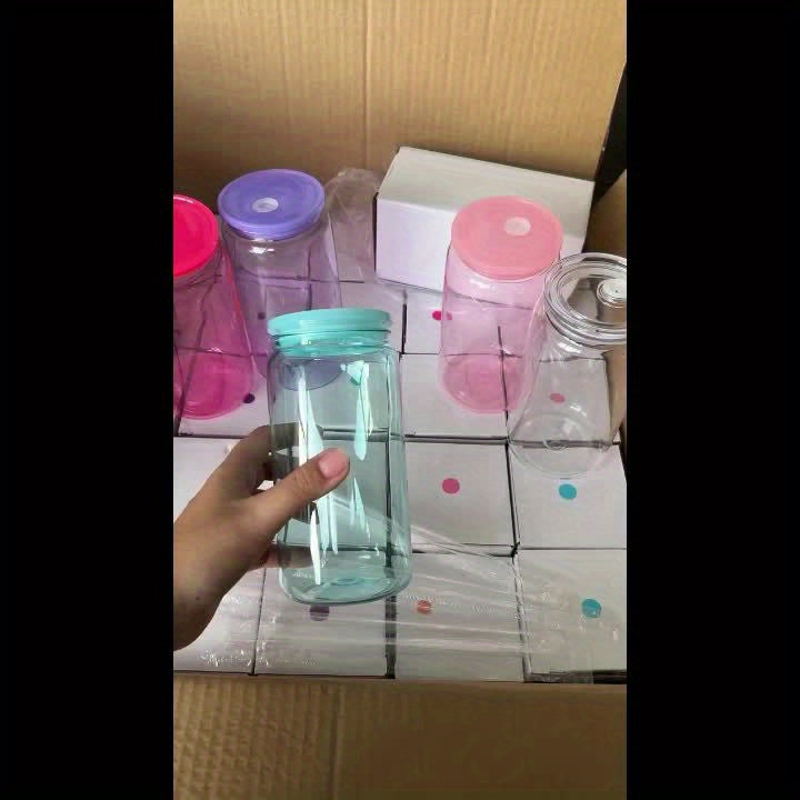 50pack USA WAREHOUSE Jelly 16oz Plastic Cup Cold Cup With Lid And Straw For Uv Dtf Wraps Clear Transparent Colored 16oz Plastic Acrylic Cup With Colorful Lids 16oz Libby Tumbler Suitable For Camping, Outdoor Activities, A Gift For Father'S Day Gift
