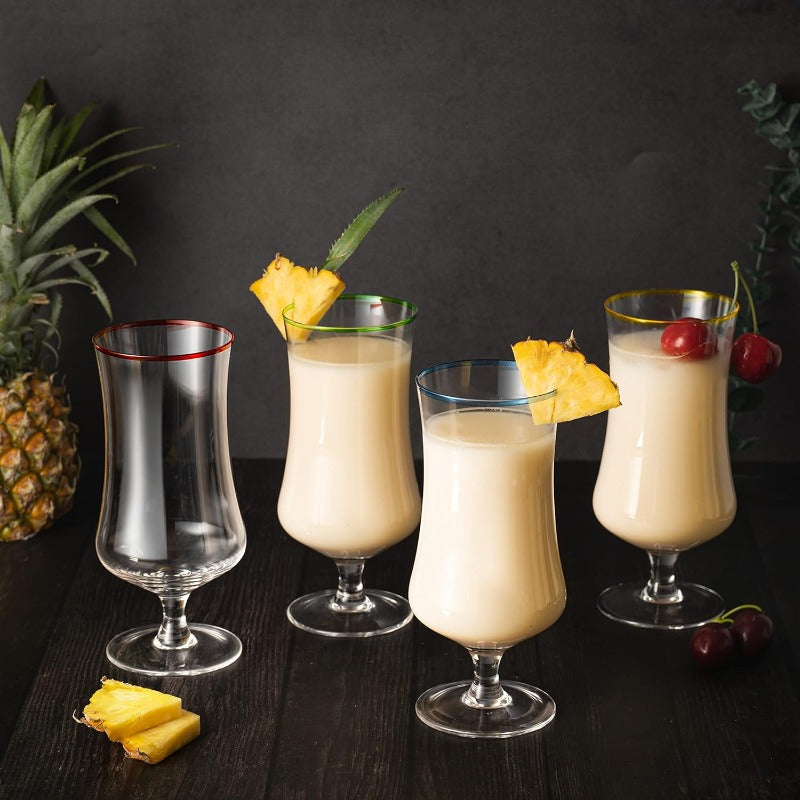 Pina Colada Daiquiri Frozen Cocktails and Juice Glasses Hurricane Glassware Large 17oz 4 Set Tropical Cocktail Tall Stemmed Crystal Grande Cups Tulip Shaped for Bar Drinks Bloody Mary Mai Tai