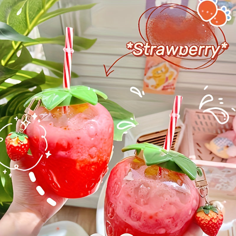 1pc Cute Strawberry Tumbler Cup 1pc Cute Transparent Strawberry Tumbler With Lid And Straw Kawaii Strawberry Cup Milk Tea Cup Fruit Cup Portable Cup Party Drinkware