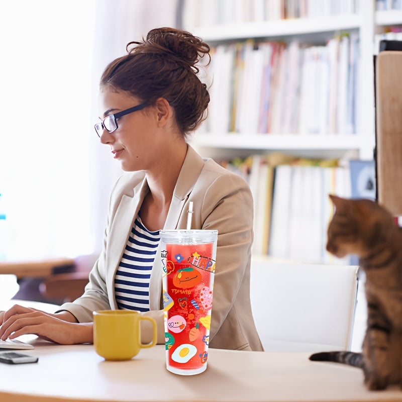 25pcs 24oz Clear Double-Wall Plastic Tumblers with Pre-Drilled Holes, Lids & Straws - BPA-Free, Hand Wash Only, Perfect for Snow Globe Cups & DIY Crafts, Featuring Cute Cartoon Animal Designs, Snowflake Craft