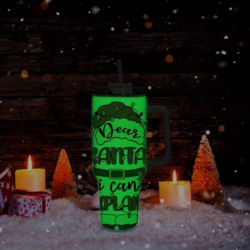 12pcs, 40oz Sublimation Tumbler Glow In The Dark Bottle with Handle and Straw Lid, Stainless Steel Vacuum Insulated Mug, Portable Large Capacity Cup, for Outdoor Sports, Travel & Camping, Gift