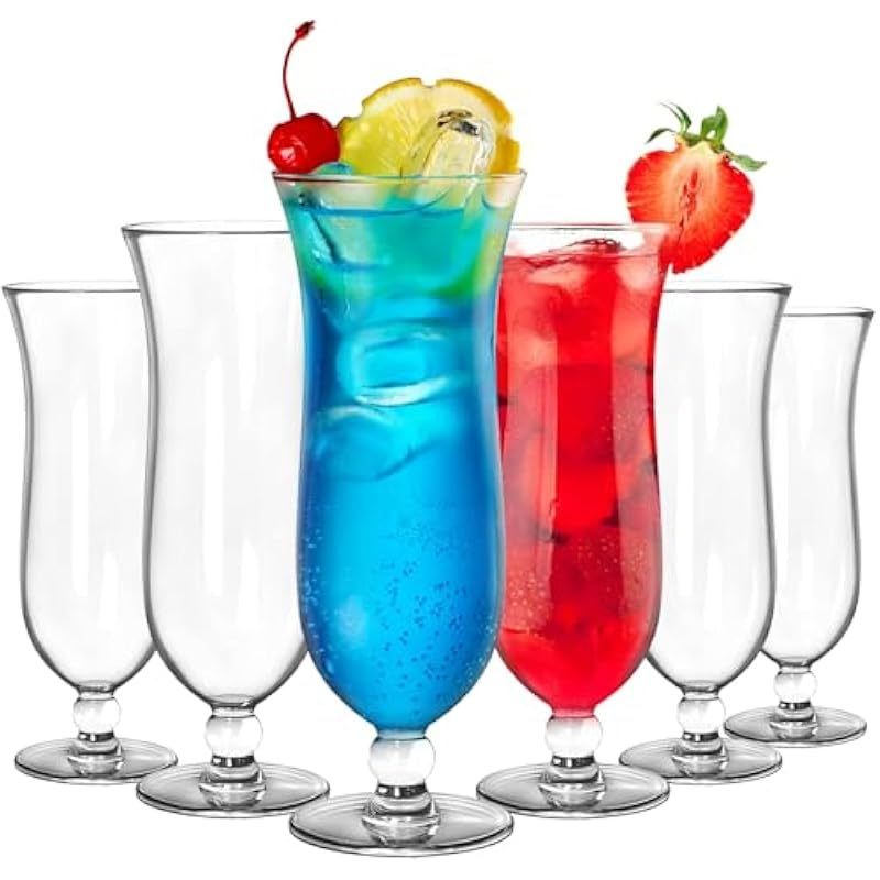 Yesland 6 Pack Hurricane Glass 13 5 oz Break Resistant Plastic Pina Colada Cocktail Glasses Clear Tulip Drinking Cups for Drinking Cocktails Tropical Drinks Water Full Bodied Beer Juice
