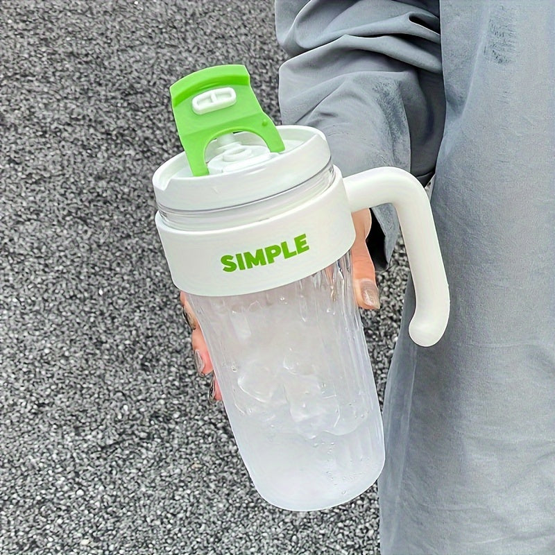 5pcs 30.4oz mixed color plastic water cup, double mouth large capacity portable drink cup, handle car cup, outdoor travel sports water bottle with straw, holiday gift