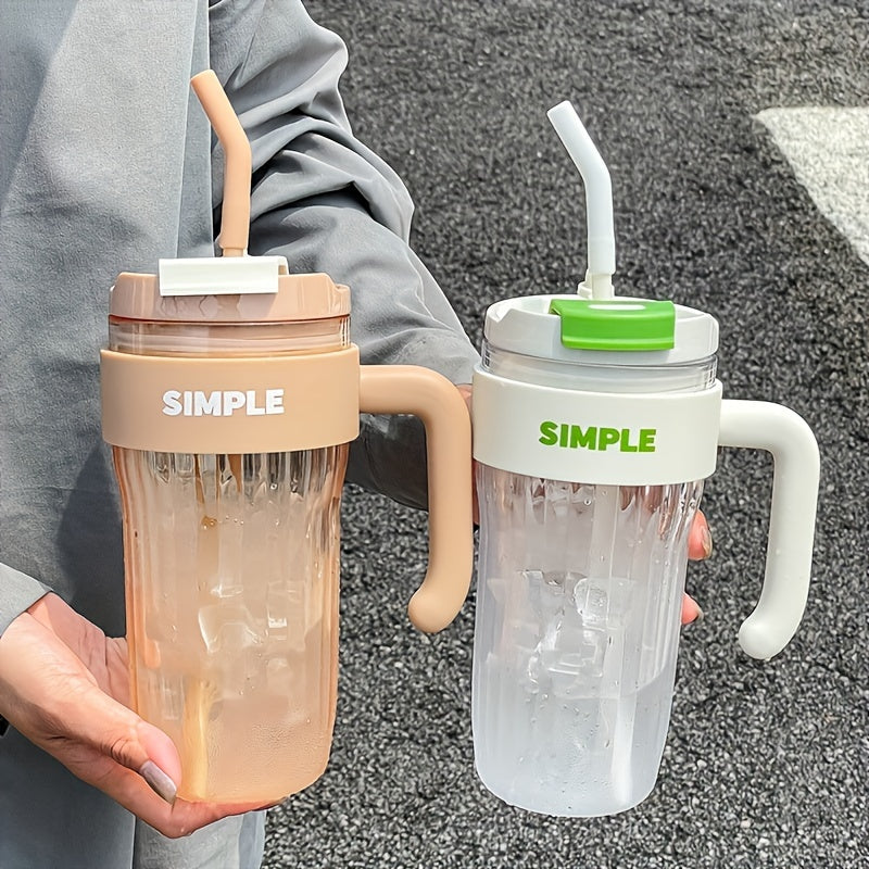 5pcs 30.4oz mixed color plastic water cup, double mouth large capacity portable drink cup, handle car cup, outdoor travel sports water bottle with straw, holiday gift