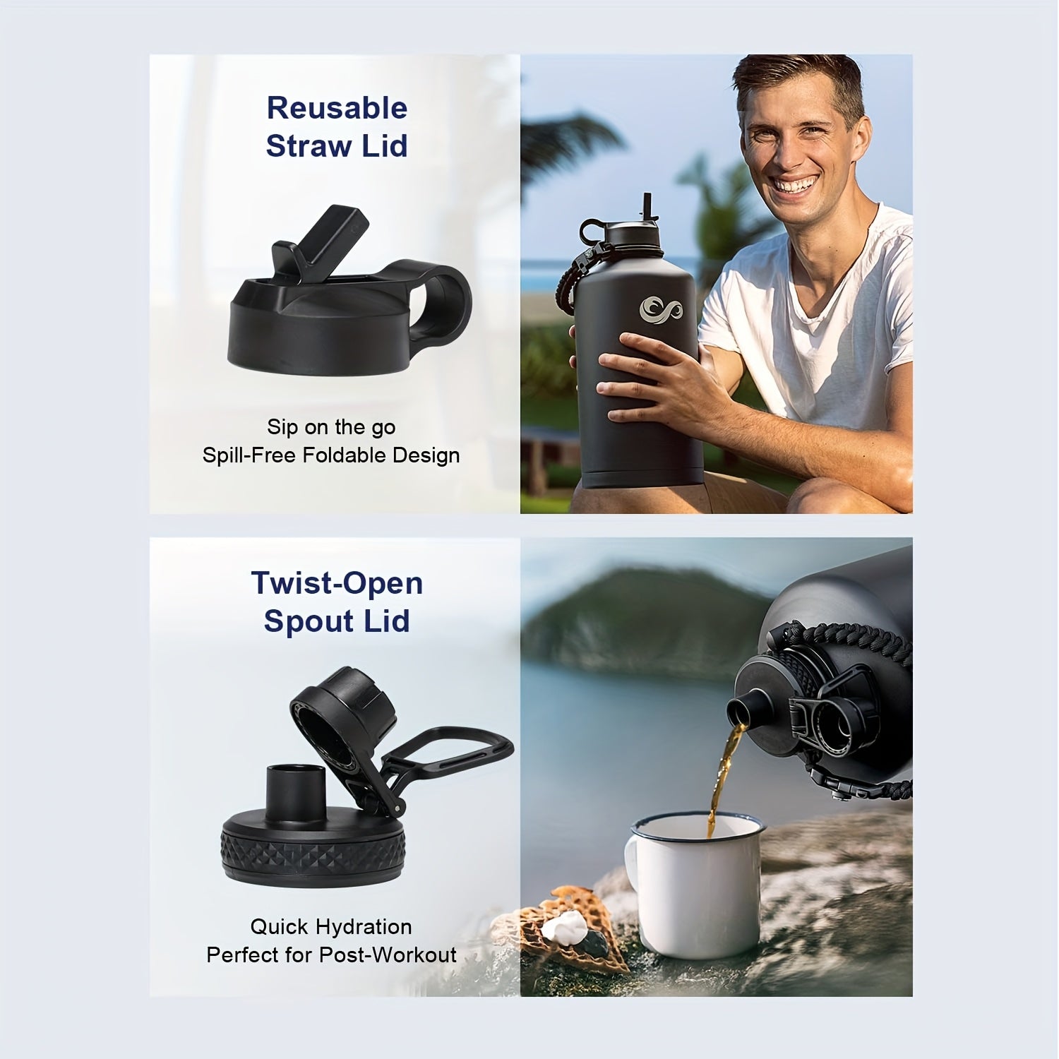 Insulated Water Bottle Insulated Gallon Water Bottle With Straw & Paracord Handle | 128oz, Keeps Cold 48 Hrs, For Sports Gym Outdoor, Christmas Gift