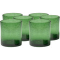 14oz Double Old Fashion Glass Set of 6 Iris Seeded Design Green Drinking Glass for Parties and Everyday Use Mojito Whiskey Cocktail Glassware and Barware entials