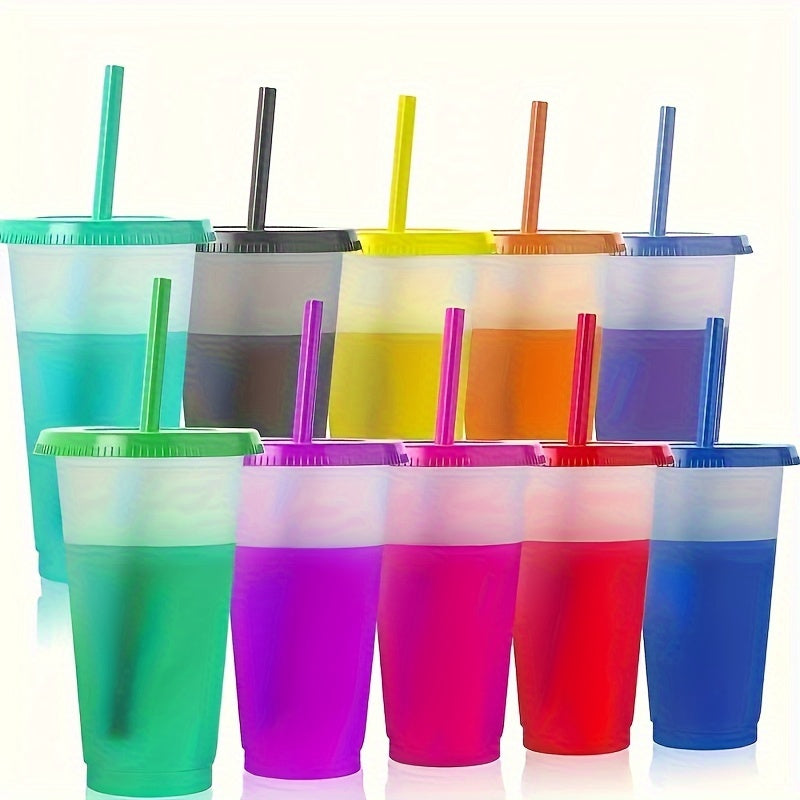 200 Stylish 24Oz Color-Changing Party Cups (With Lids & Straws), Bpa-Free Reusable PP Plastic Travel Tumblers, Juice Drinkware for Travel, Birthdays, Holiday Events & Gatherings, 3.9 Inches X 7 Inches for Halloween, Christmas Event & Party Supplies