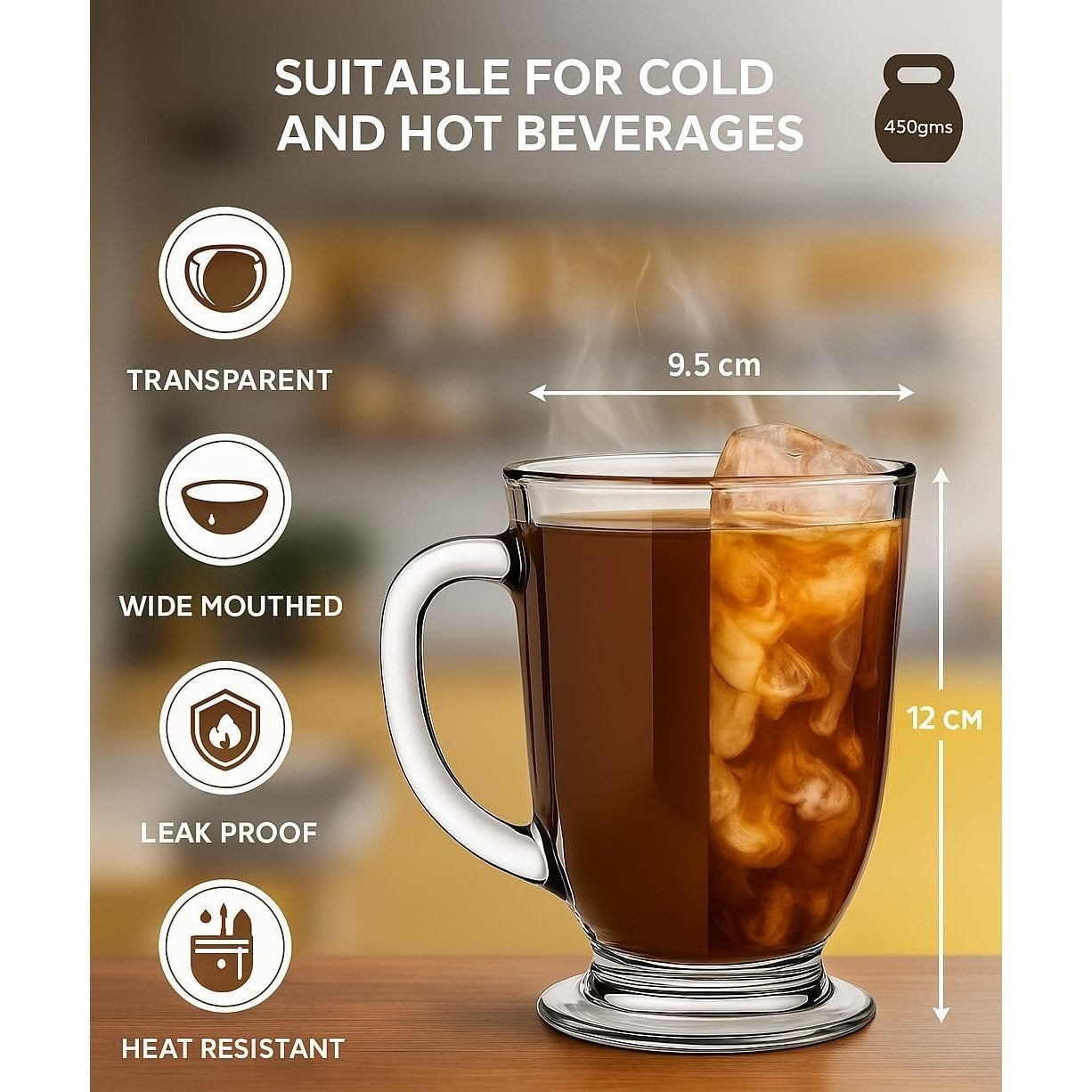 Kitchen Essentials Set – Large Ceramic Pasta Plates (Set of 6), Premium Black Knife Set (6-Piece), & Clear Glass Coffee Mugs (Set of 4) – Durable, Microwave & Dishwasher Safe