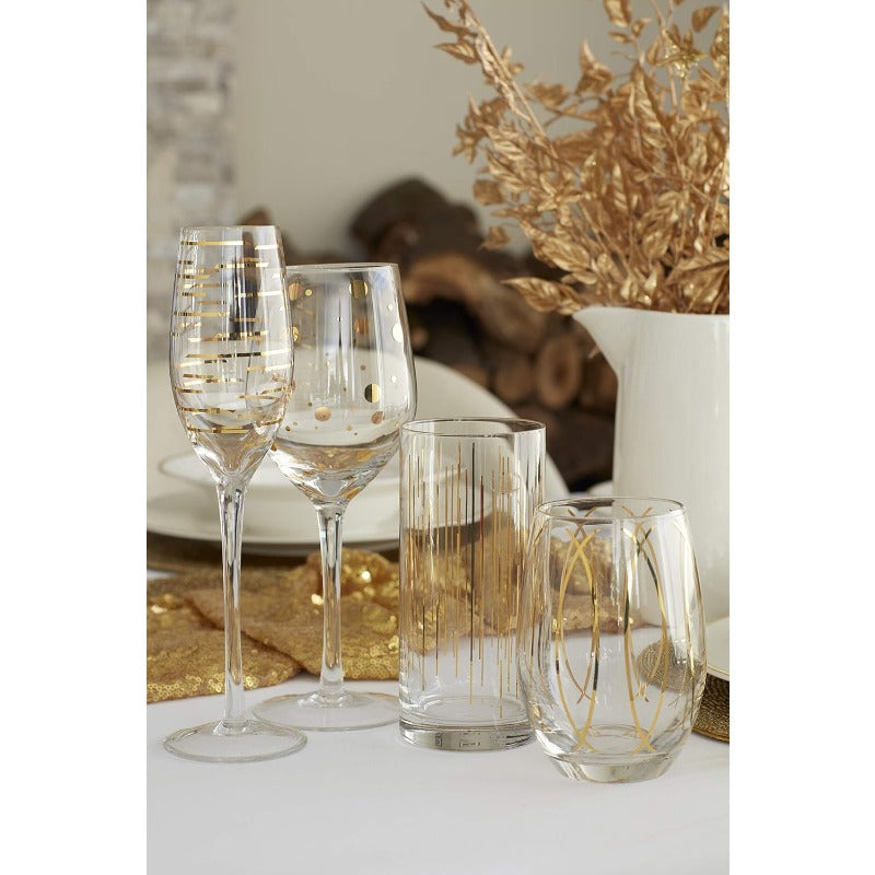 Cheers Etched Crystal Stemless Wine Glasses 470 ml Gold Effect Set of 4