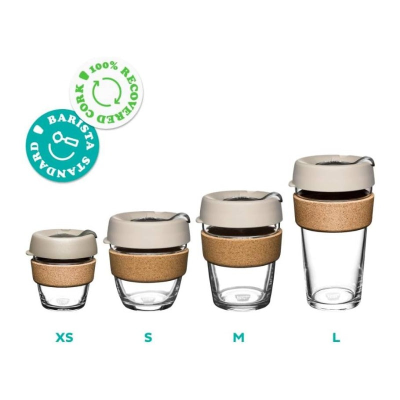 12oz Reusable Coffee Cup. Toughened Glass Cup Natural Cork Band. 12 - OunceMedium, - BFIL12, Home Beverage Container, Travel Mug, Modern Drinkware, Stylish Tumbler, Durable Glassware, Highquality Tumbler, Insulated Mug, Glass Tumbler