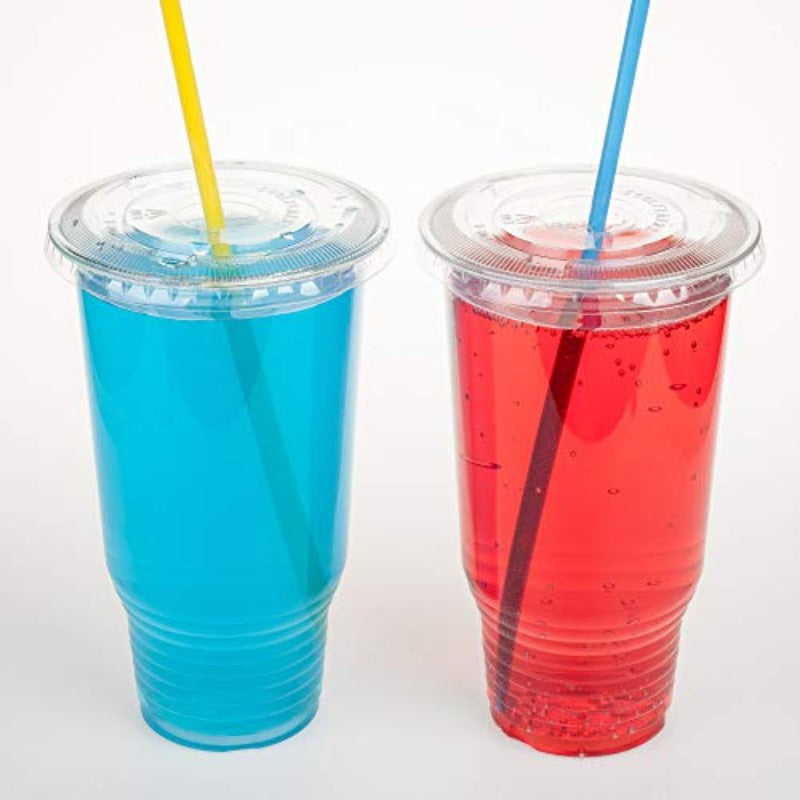 Cup series 32oz Clear Plastic cups with Flid lids with X hole 25sets, Disposable Drinkware, Catering Essentials, Functional Cups, Stackable Cups, Durable Plastic, Pet Film Coating, Plastic Drinkware, Lidded Cups