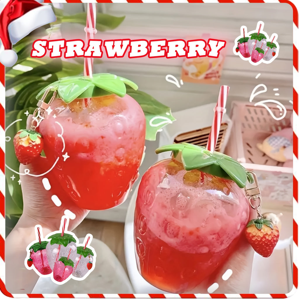 1pc Cute Strawberry Tumbler Cup 1pc Cute Transparent Strawberry Tumbler With Lid And Straw Kawaii Strawberry Cup Milk Tea Cup Fruit Cup Portable Cup Party Drinkware